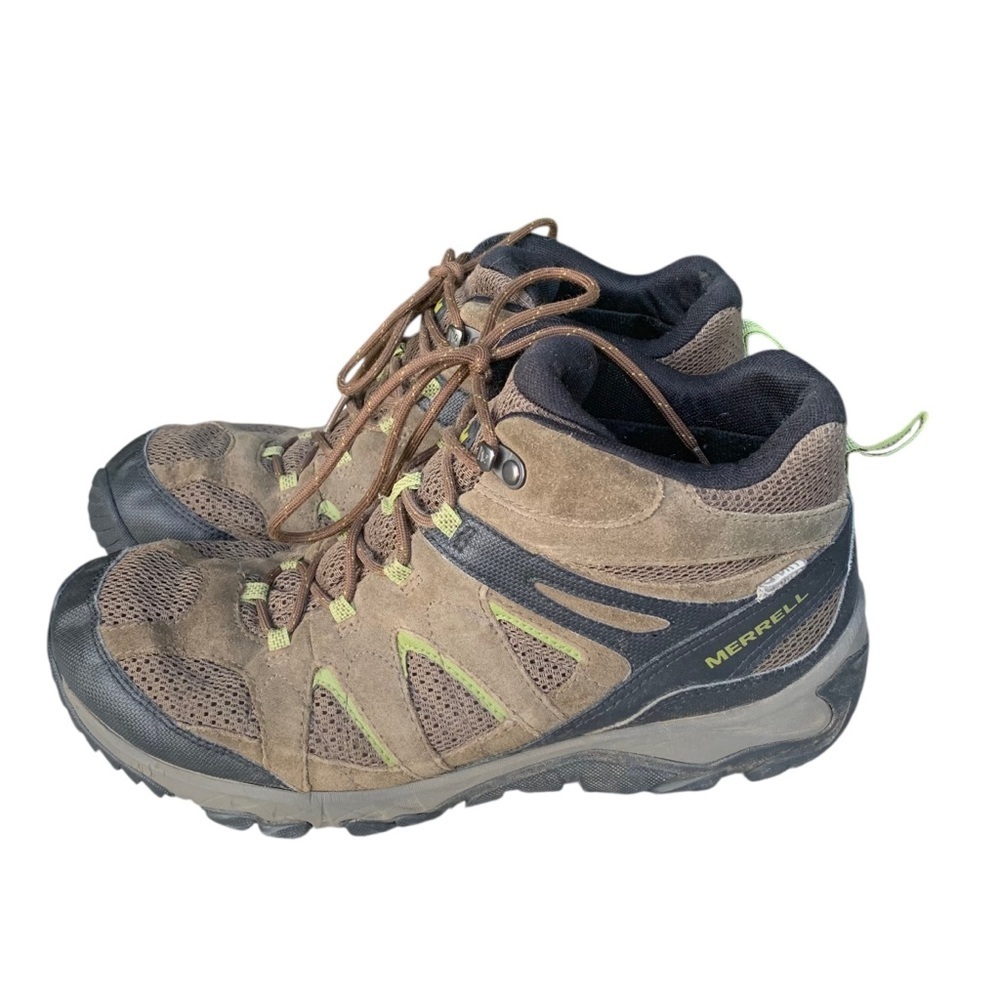 MERRELL Mens Size 12 Hiking Boots BOULDER Brown Suede Select Dry Shoes